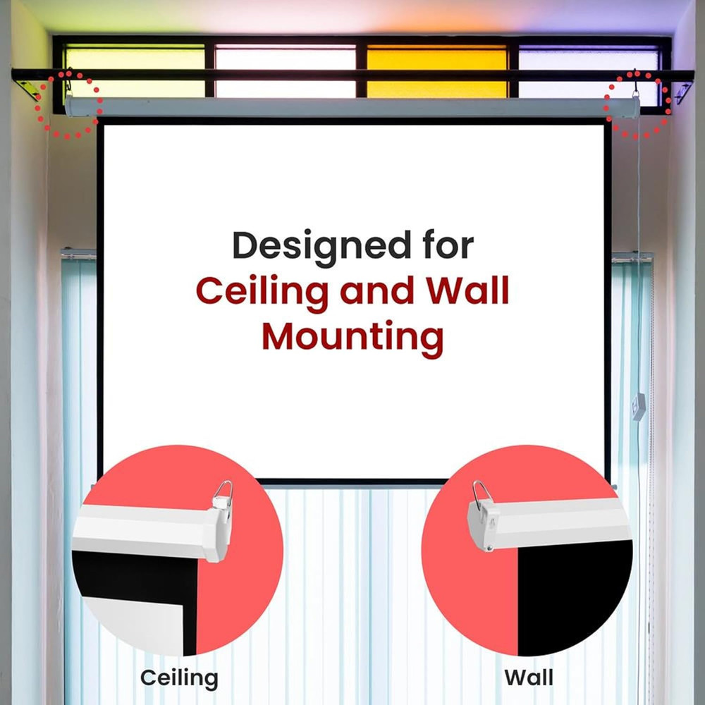 Manual Pull-Down Projector Screen - Universal 84-Inch Roll-Down Retractable Manu