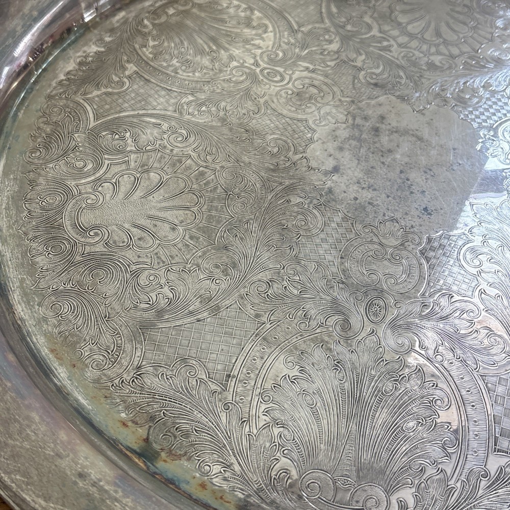 VTG Oneida Silver Plated Punch Bowl Set Punch Bowl Ornate Tray 12 Cups & Ladle