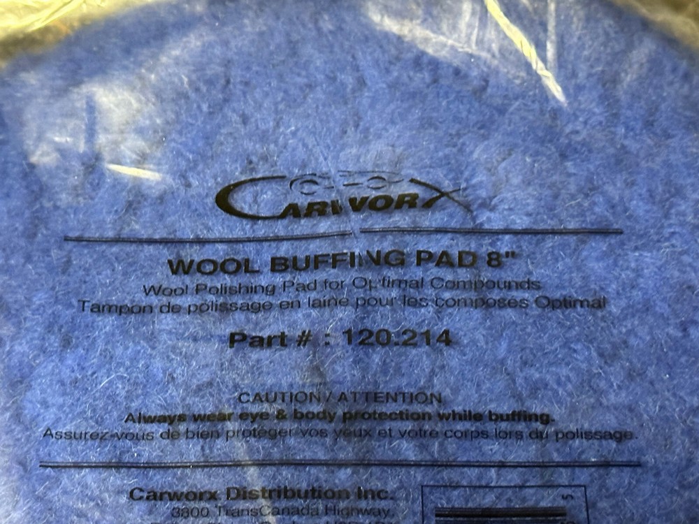 (2) CARWORX Buffing Compound Pad Wool 8" Diameter Cutting Pad Hook & Loop Lot