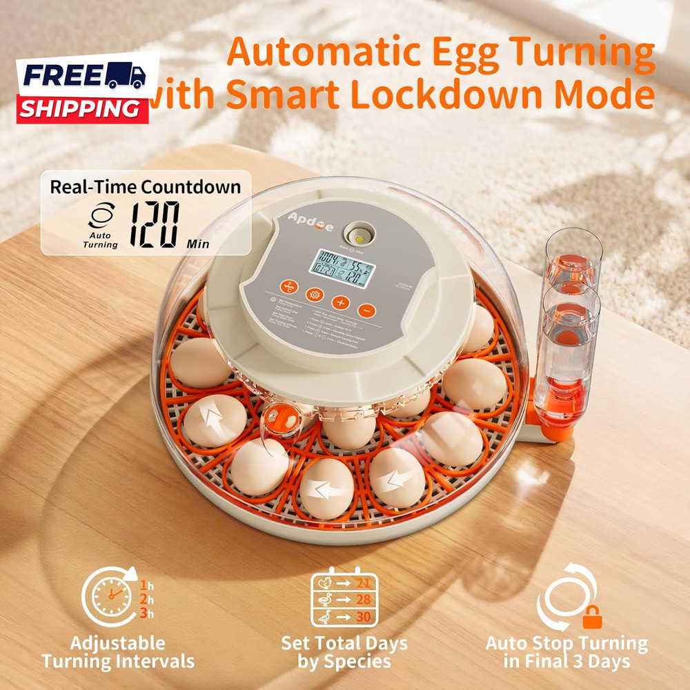 18 Egg Incubator 2 Egg Trays Automatic Egg Turning with Auto Stop Humidity Contr