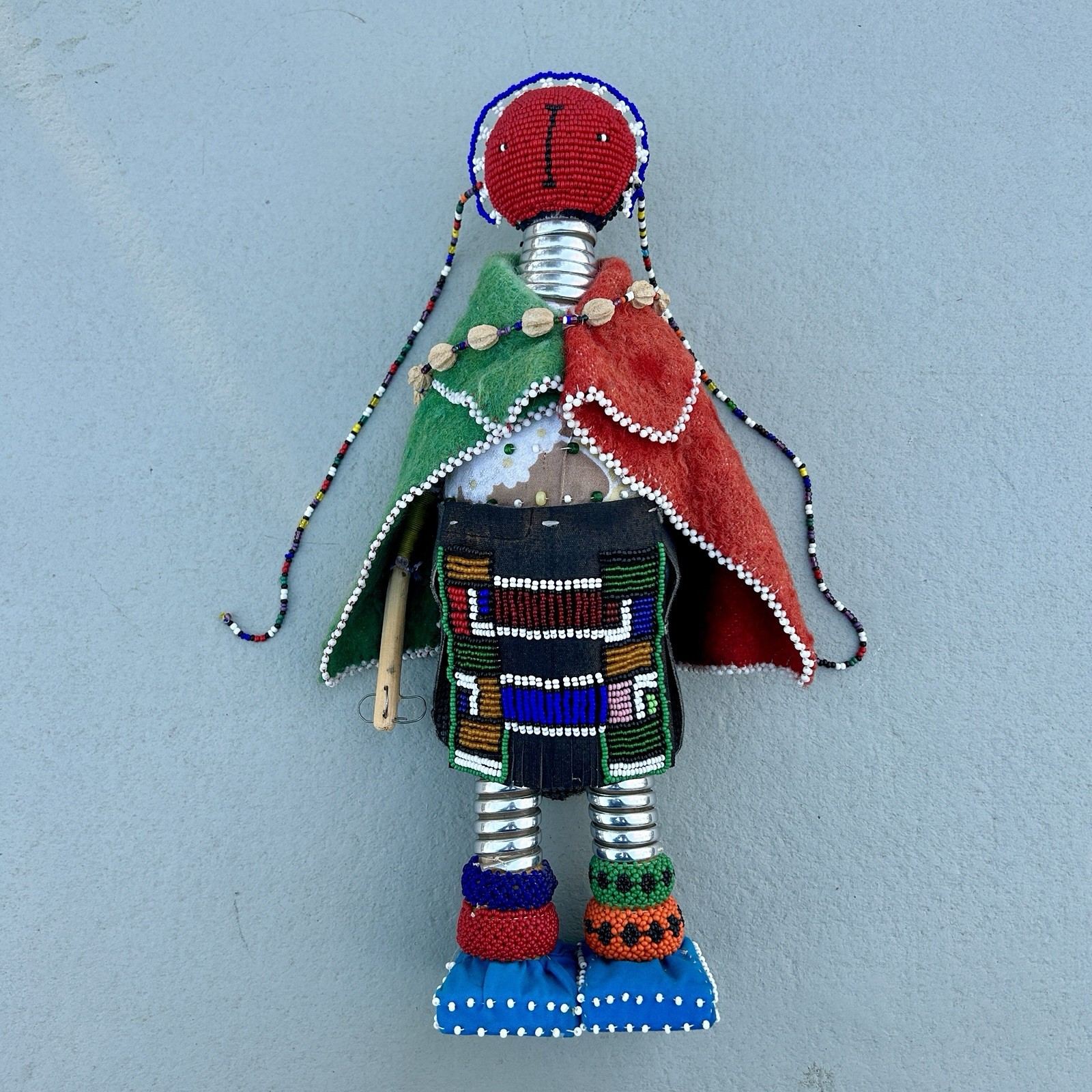 Ndebele Beaded Fertility Doll with Neck Rings South Africa 1990s Vintage 15¼″