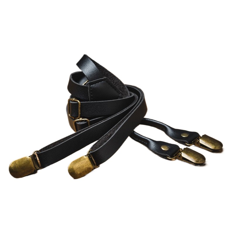 Pu Leather Braces 4-clips Retro Suspenders Y-shaped Uniform Adjustable Suit