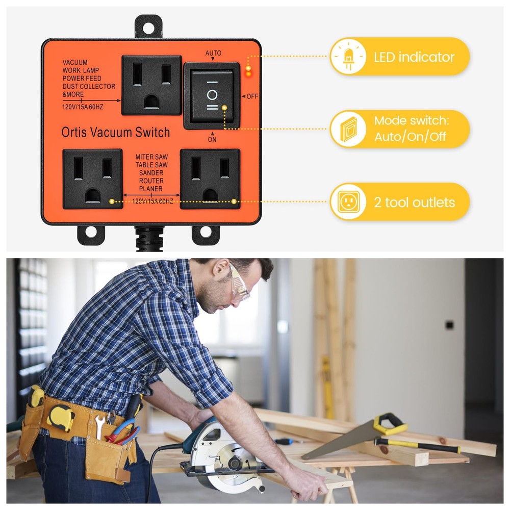 Automatic Vacuum Switch, Vacuum Switch for More Power Tools, Delay Vacuum On/...