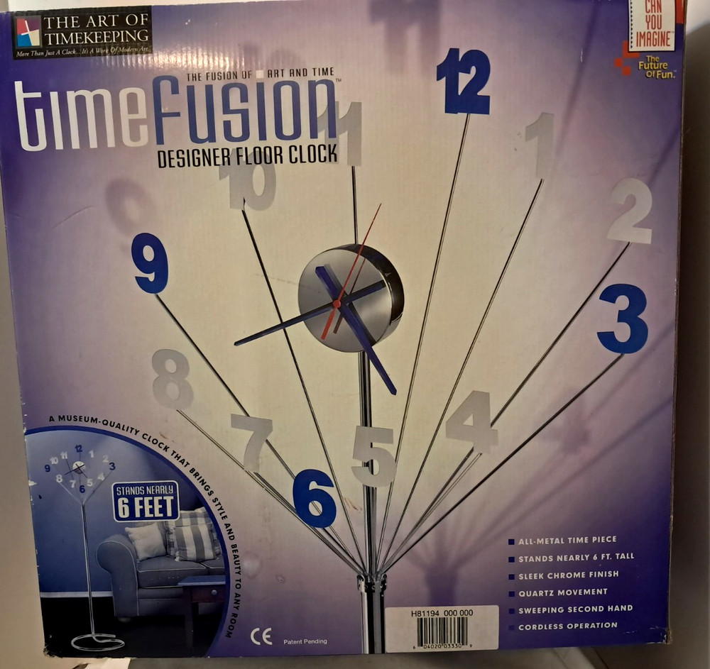MCM Atomic Chrome Floor Clock Starburst Memphis Postmodern NEW IN BOX