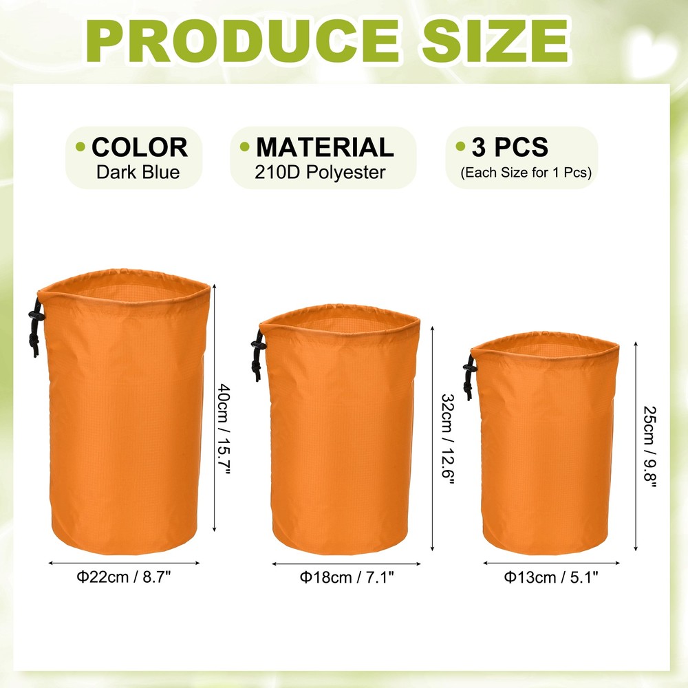 Drawstring Bag, Storage Bags, 3 Size & 3Pcs & Orange