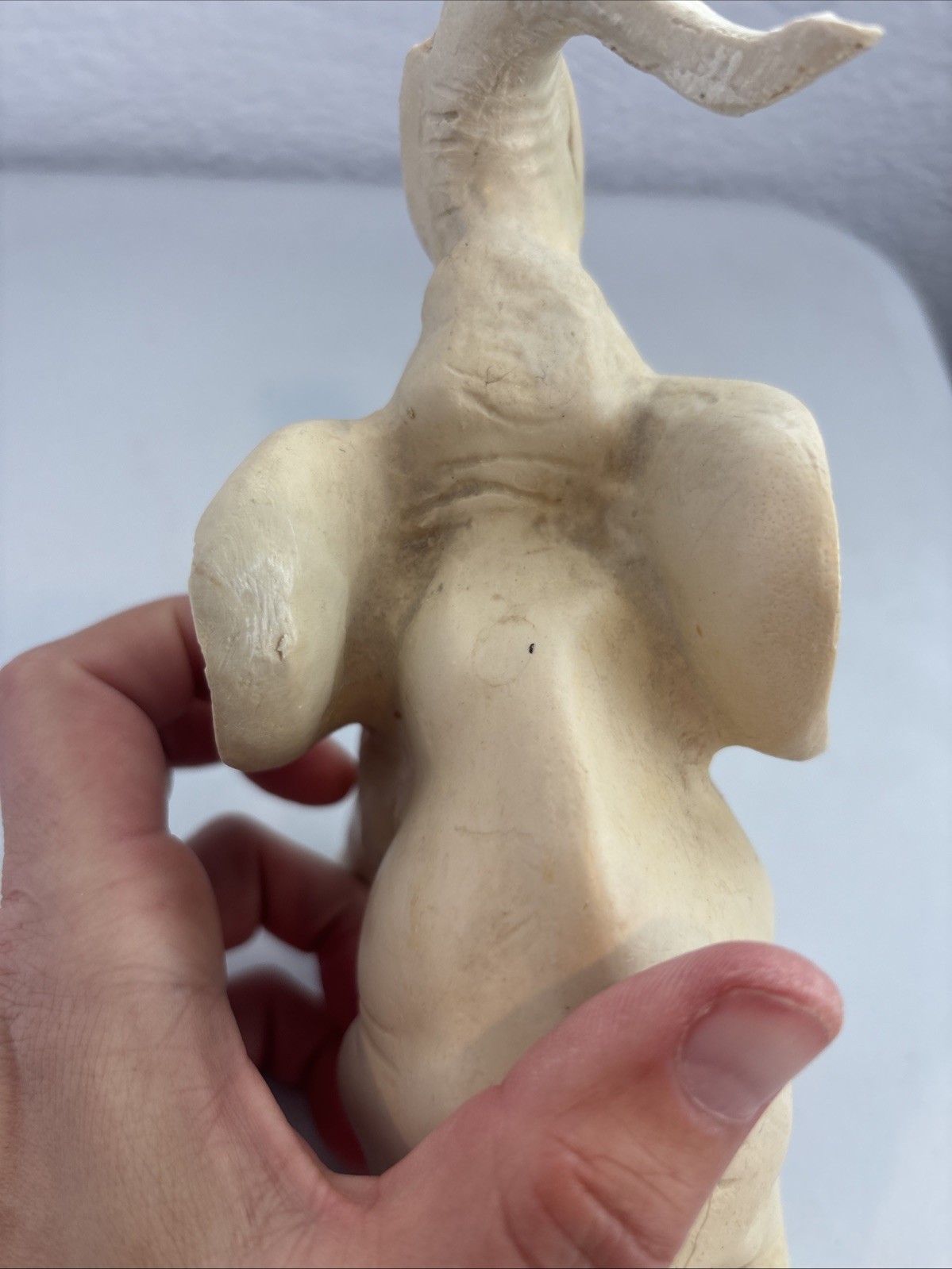 Elephant Figurine Trunk Up. White. Resin Or Alabaster? 1.2 Lbs