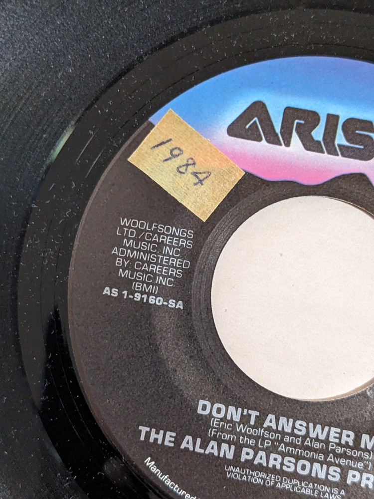 Alan Parsons Project SIGNED 7" RECORD SINGLE Don't Answer Me PROOF coa
