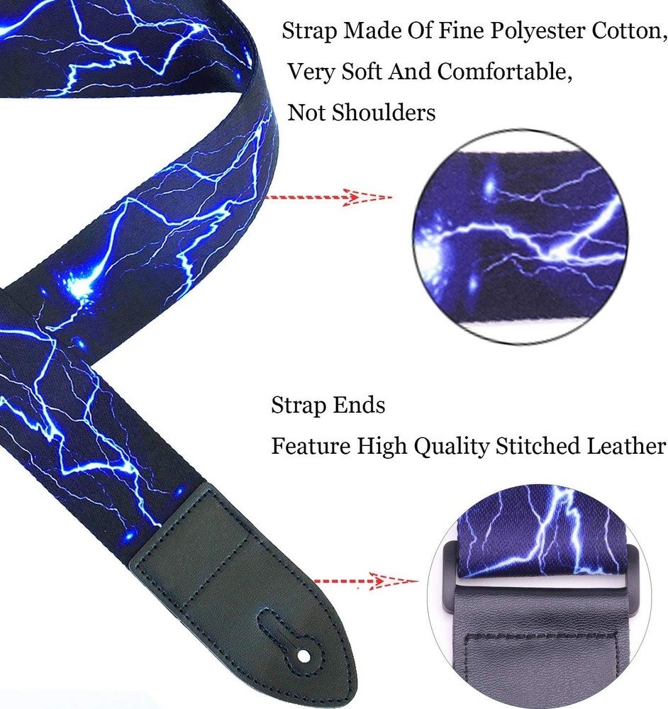 Blue Lightning Guitar Strap - Durable, Adjustable Length, Great for All Players