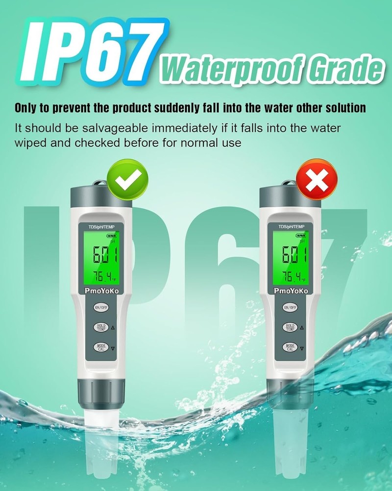 Multi-Functional Water Tester with Auto-Activated Backlight for Ease of Use