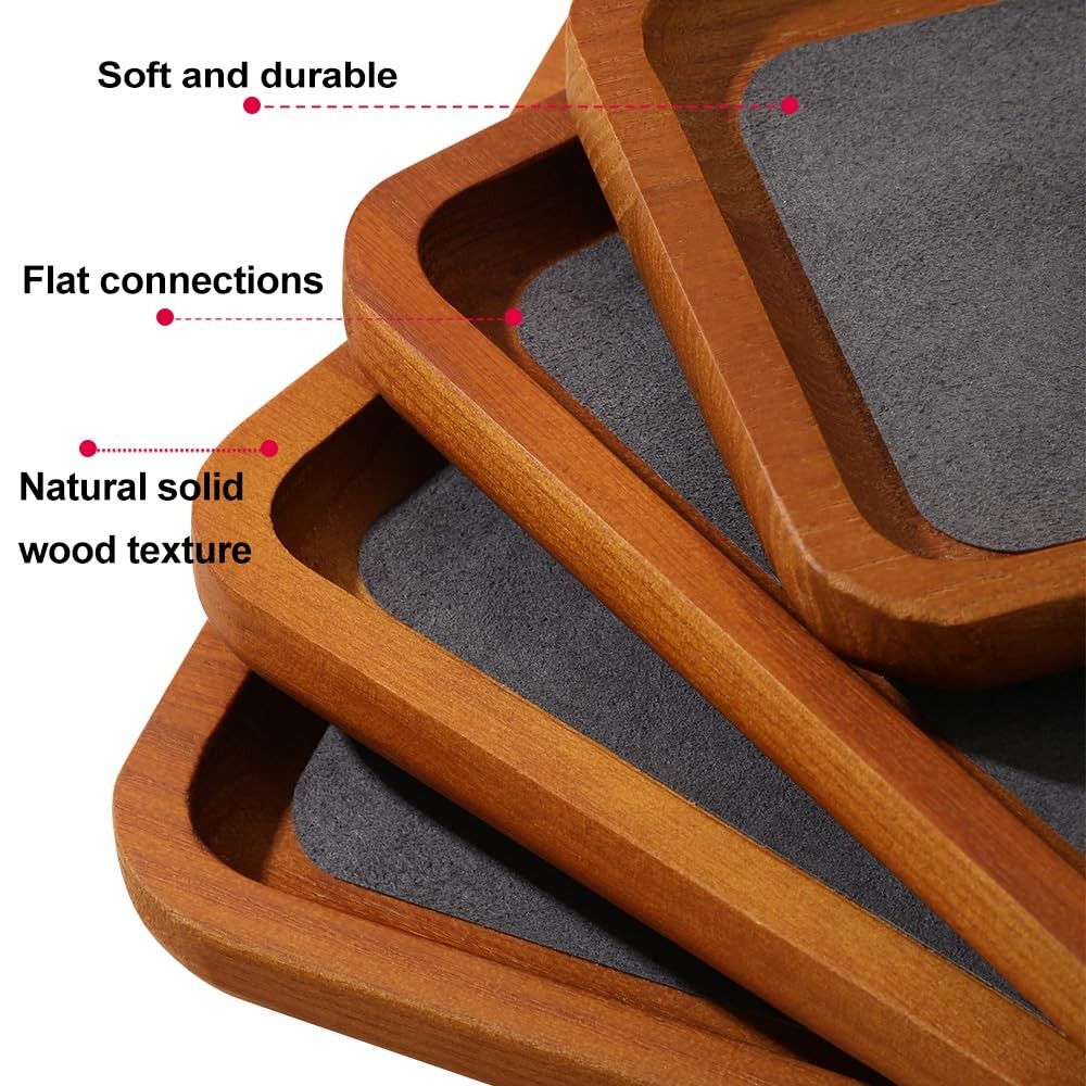 Wooden Jewelry Display Tray Rounded Rectangle Ring Showcase Stackable Elegant...