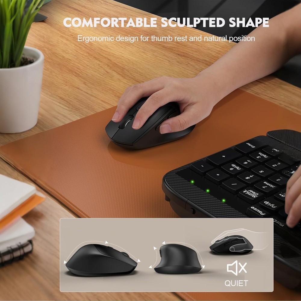 Ergonomic Wireless Keyboard Mouse Combo Wave Keys Wrist Rest USB-C PC Mac