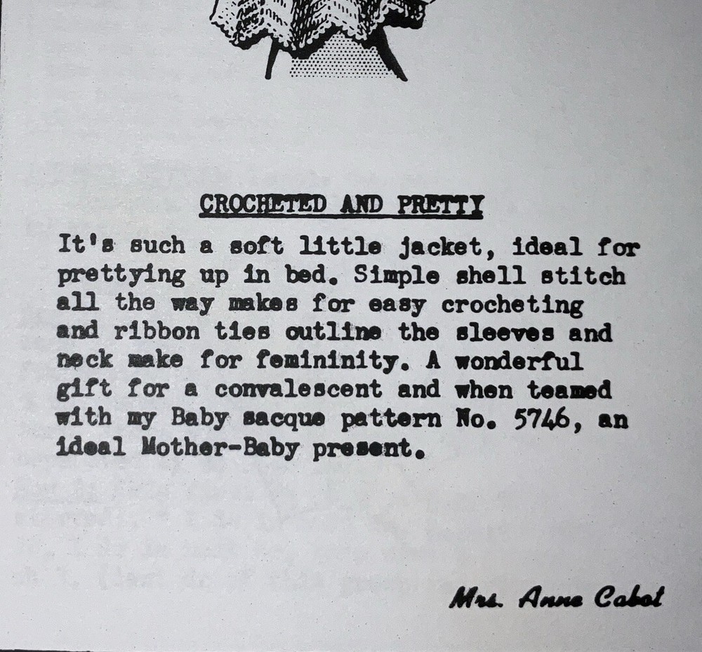 5581 AC Vintage Mail Order Pattern, Bed Jacket Pattern to Crochet