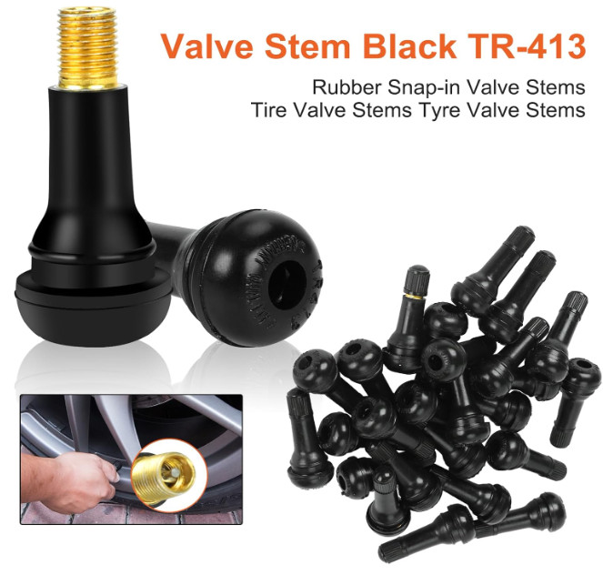 100pcs TR413 Snap-In Valve Stems – Tubeless Rubber Tire Valves for Car Truck Rim