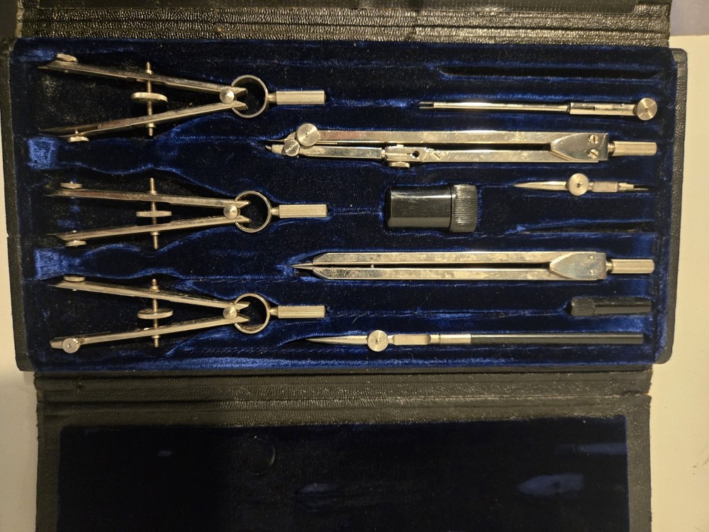 Vintage Compass Set In Leather Case Missing 2 Pieces Nice Condition