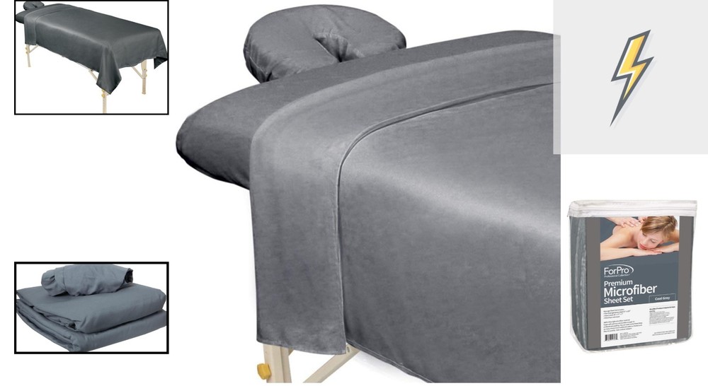 Microfiber 3-Piece Massage Sheet Set - Cool Grey, Ultra-Light & Durable