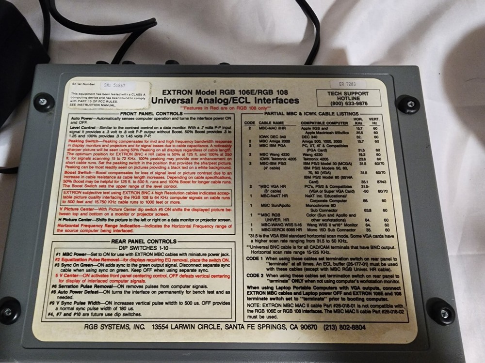 EXTRON RGB 108 UNIVERSAL ANALOG / ECL INTERFACE W/EXTRON SPARC BUFFER INTERFACE