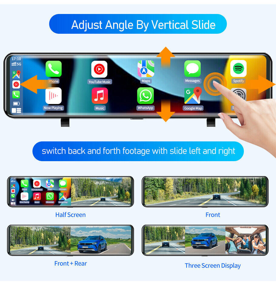 11.26INCH Touch Screen +GPS Mirror Dash Cam Wireless Apple Carplay Android