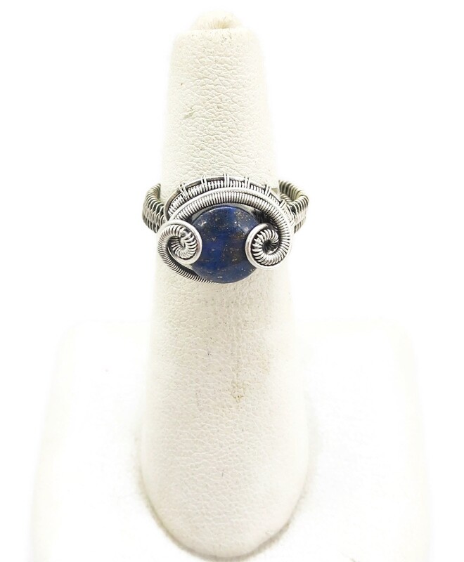 Adjustable Lapis Lazuli Wire-Wrapped Ring in Sterling Silver