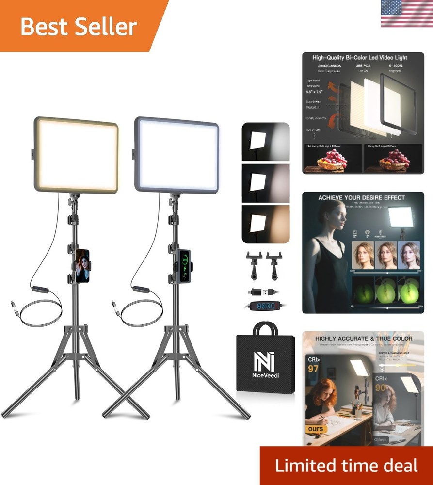 Versatile 2-Pack LED Video Light Kit with Adjustable Tripod & USB-C Connectivity