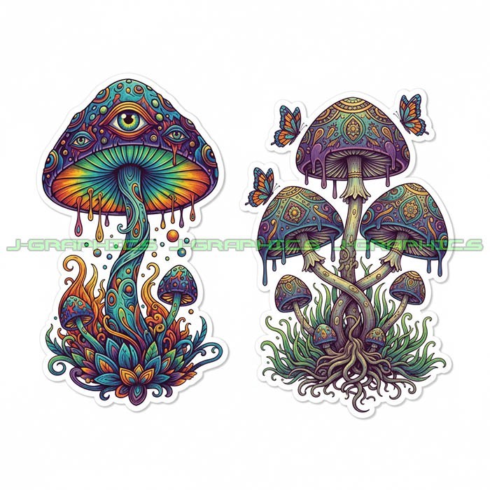 Psychedelic Mushroom Mushrooms Vinyl Decal Sticker 2 Pack D