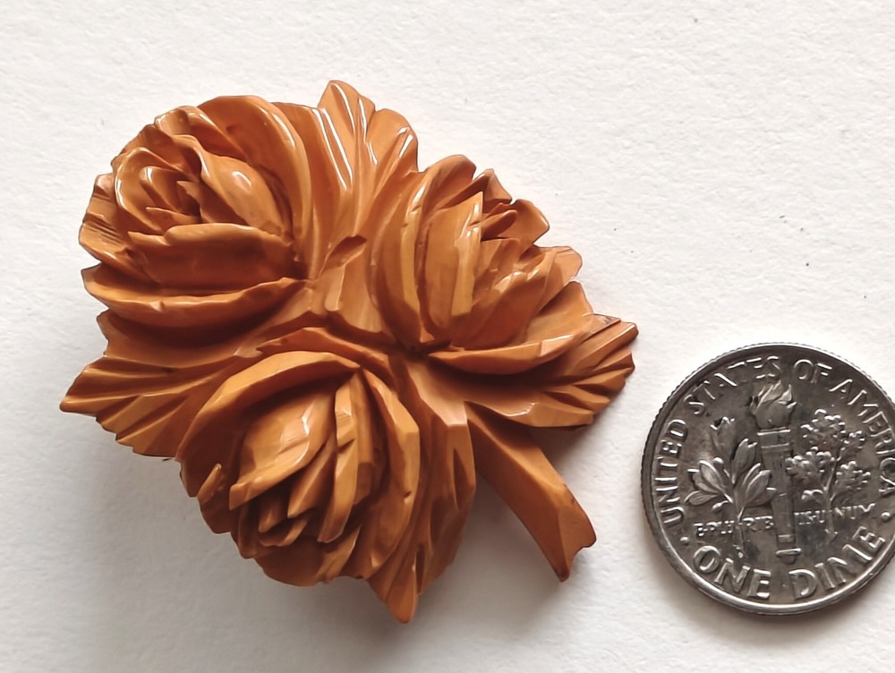Deep Carved Bakelite Flower Brooch
