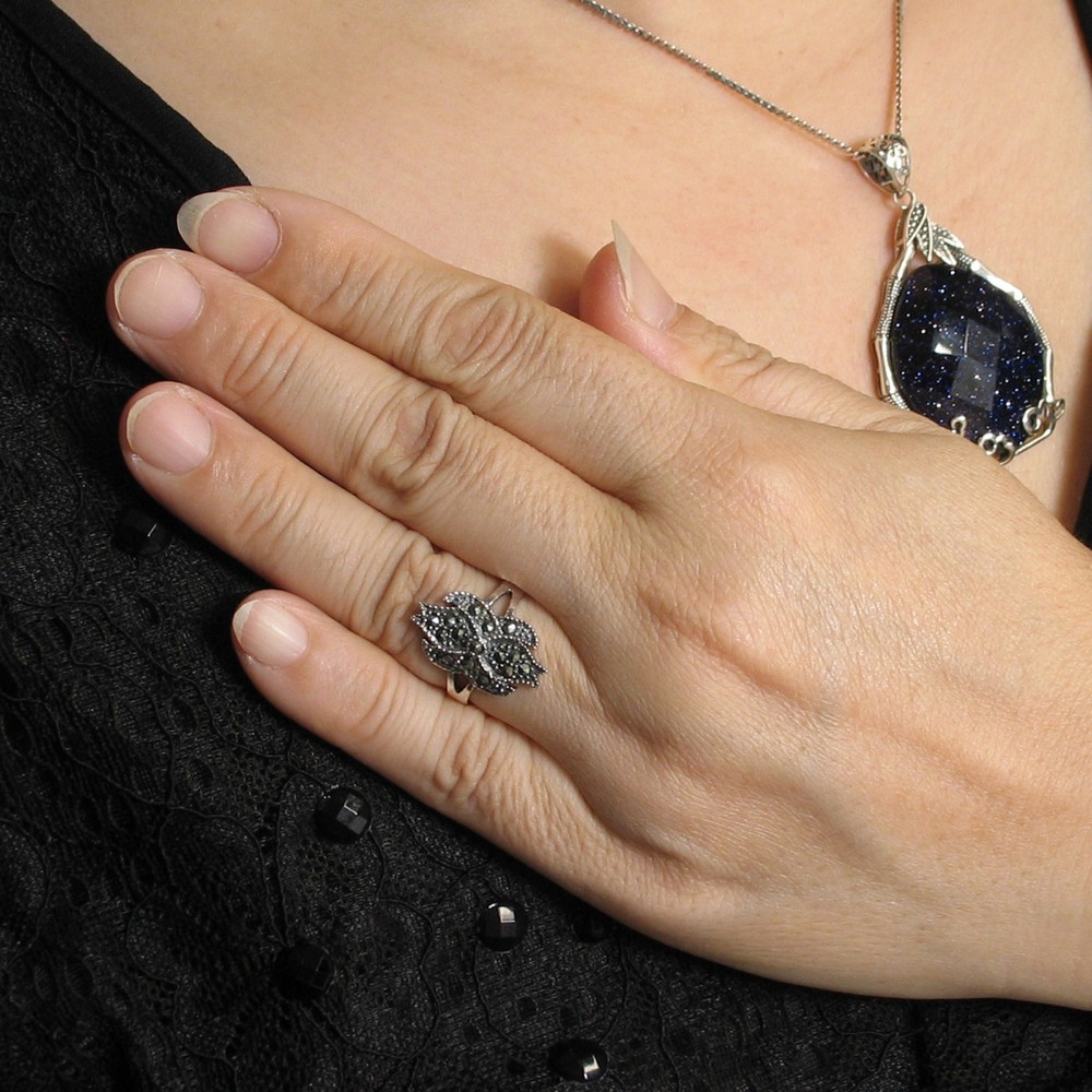 Sterling Silver Cross Flame Marcasite Ring