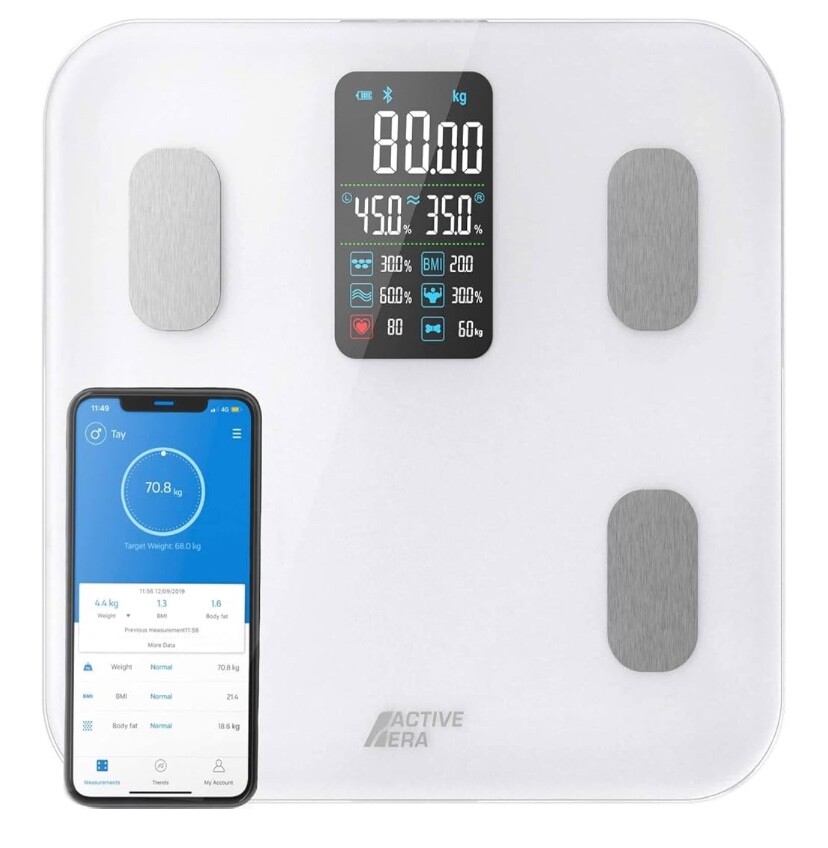 Active Era Smart Bluetooth Body Fat Bathroom Scales iPhone iOS App Android £60