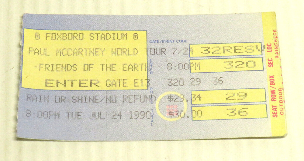 PAUL MCCARTNEY JUL 24 1990 WORLD TOUR FOXBORO STADIUM MA UNUSED CONCERT TICKET