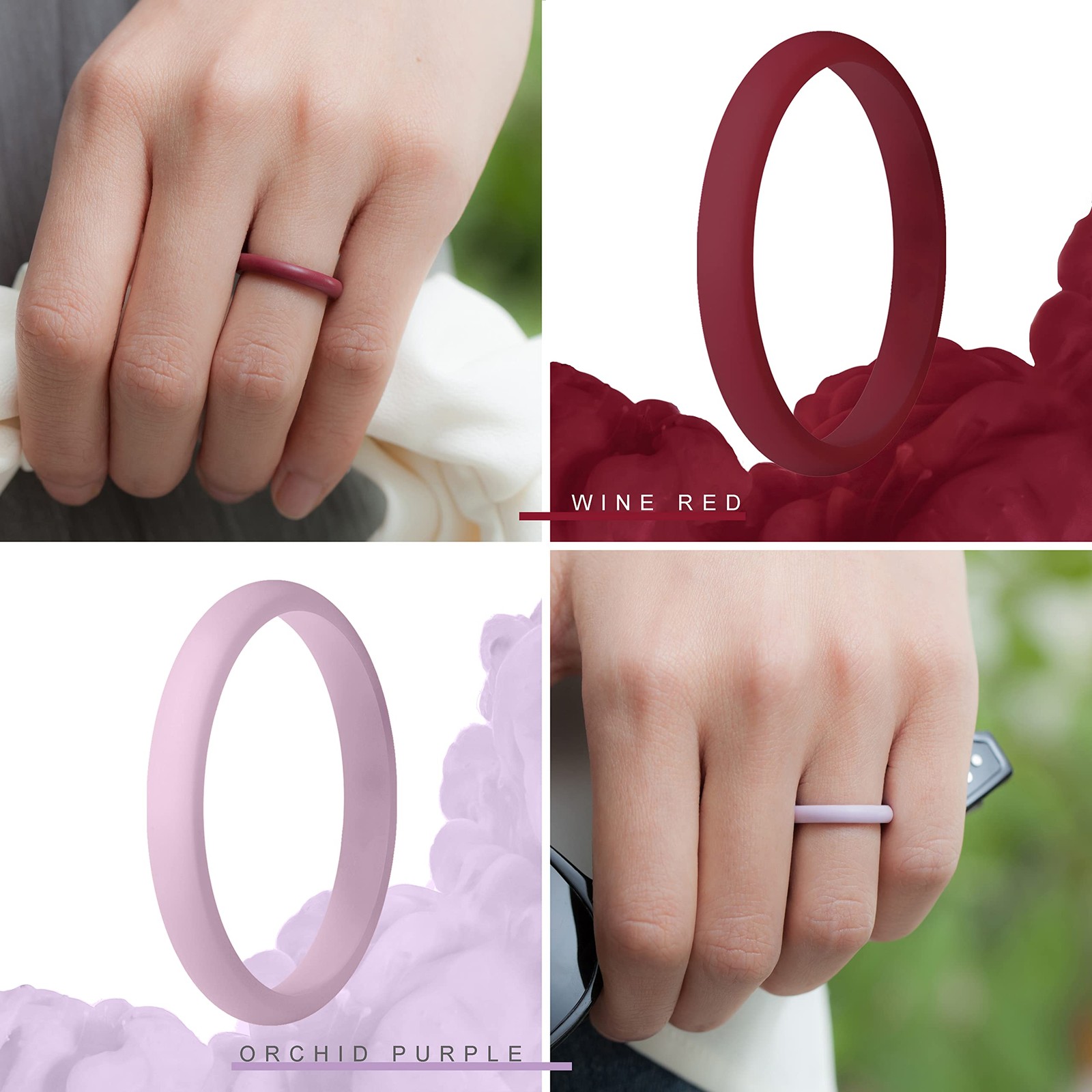 ThunderFit Women's Stackable Silicone Wedding Rings Thin 2.5mm Multipack