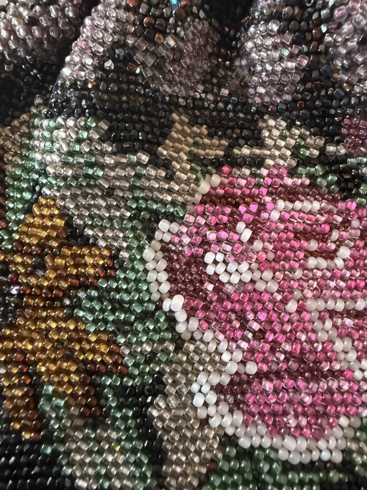 Antique Beaded Crochet Drawstring Purse~