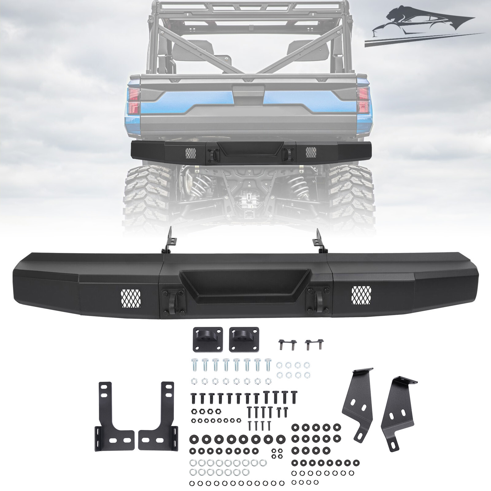 Rear Steel Bumper Powder Coated For Polaris Ranger 1000 /XP 1000 2018-2024 UTV