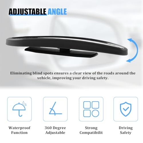 2PCS Blind Spot Car Mirror, Rectangular Convex Wide Angle Clear Glass Rearview