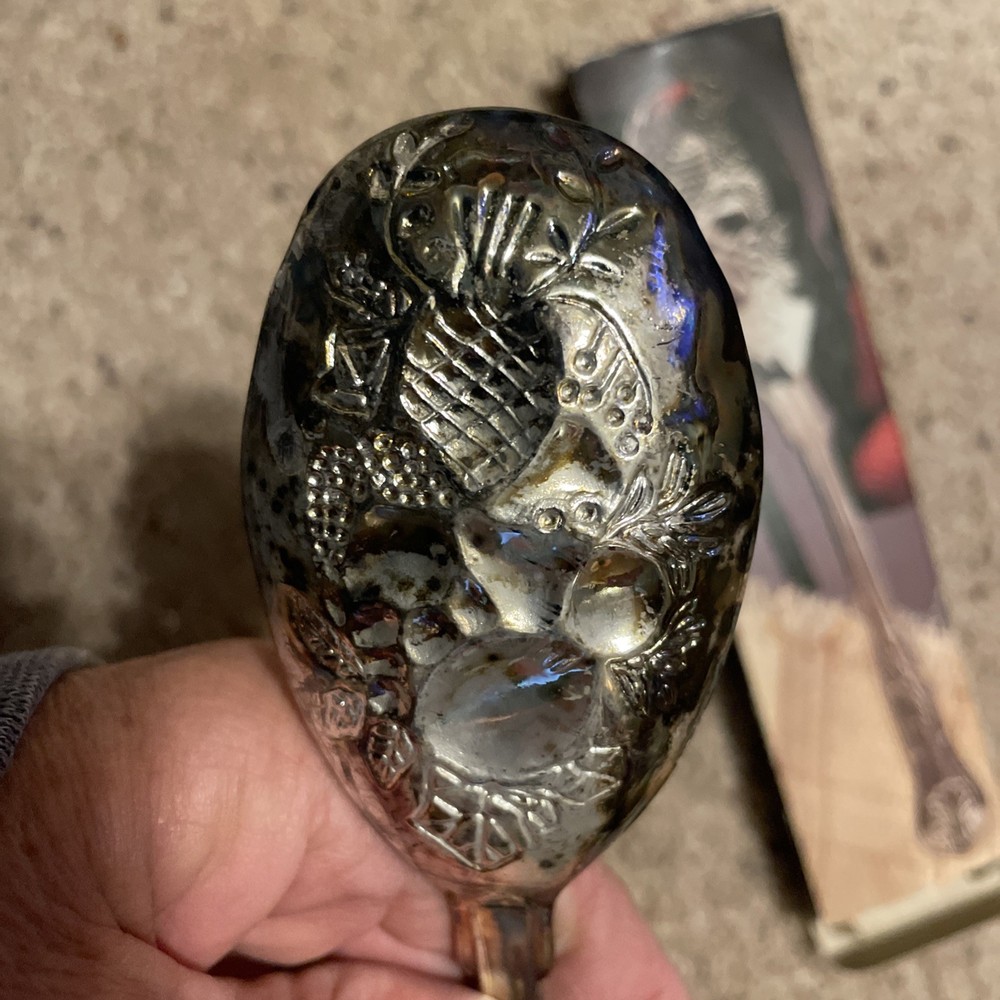 SILVER PLATED SERVING SPOON FRUIT DESIGN New In Box Tarnish