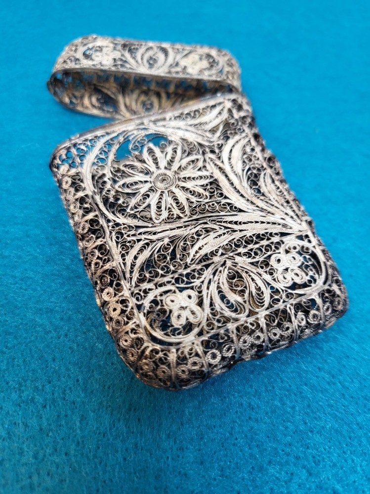 Antique Silver? Filigree Card Case Cigarette Case? Old Scroll Work Two Designs