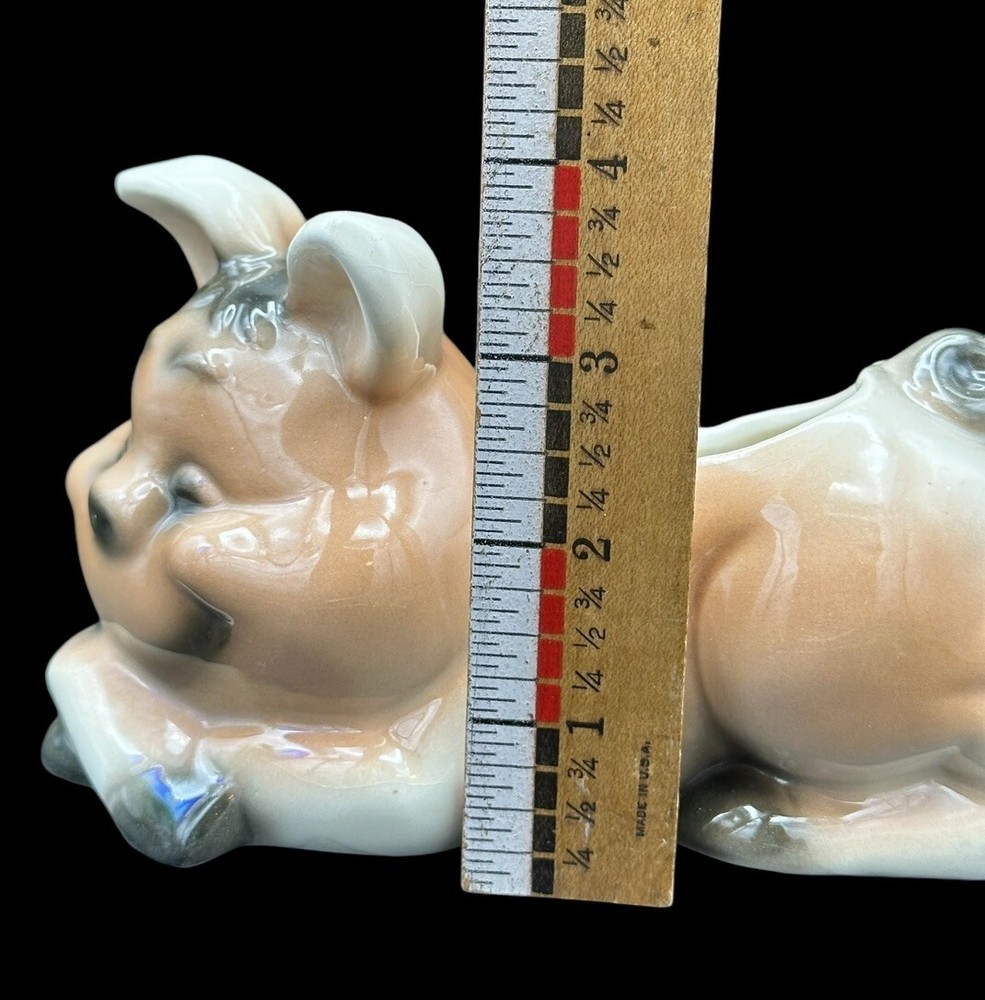Anthropomorphic Lying Pig Shelf Planter Mold Brown Painted