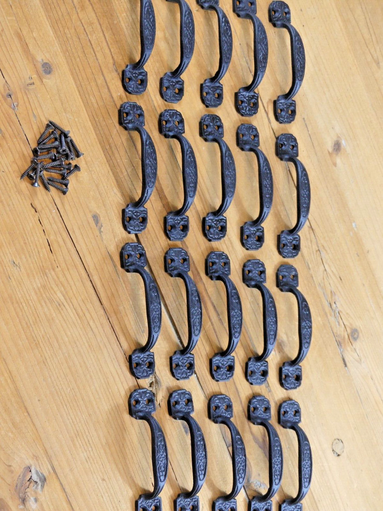 20 Small Drawer Pulls Window Black Antique Vintage Style Rustic Cast Iron Bath