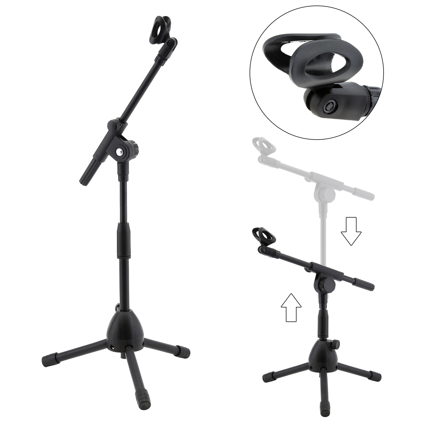 Portable Tripod Mic Stand Heavy Duty Adjustable Holder Floor Microphone Boom Arm
