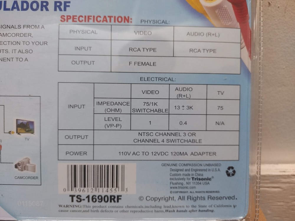 NOS Trisonic AV/RF Auto Switch RF Modulator Box - Sealed