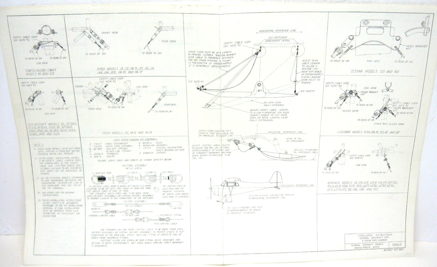 1959 Federal Aircraft Ski Installtn Instrctns 11R125-Cessna Luscombe Piper, plus
