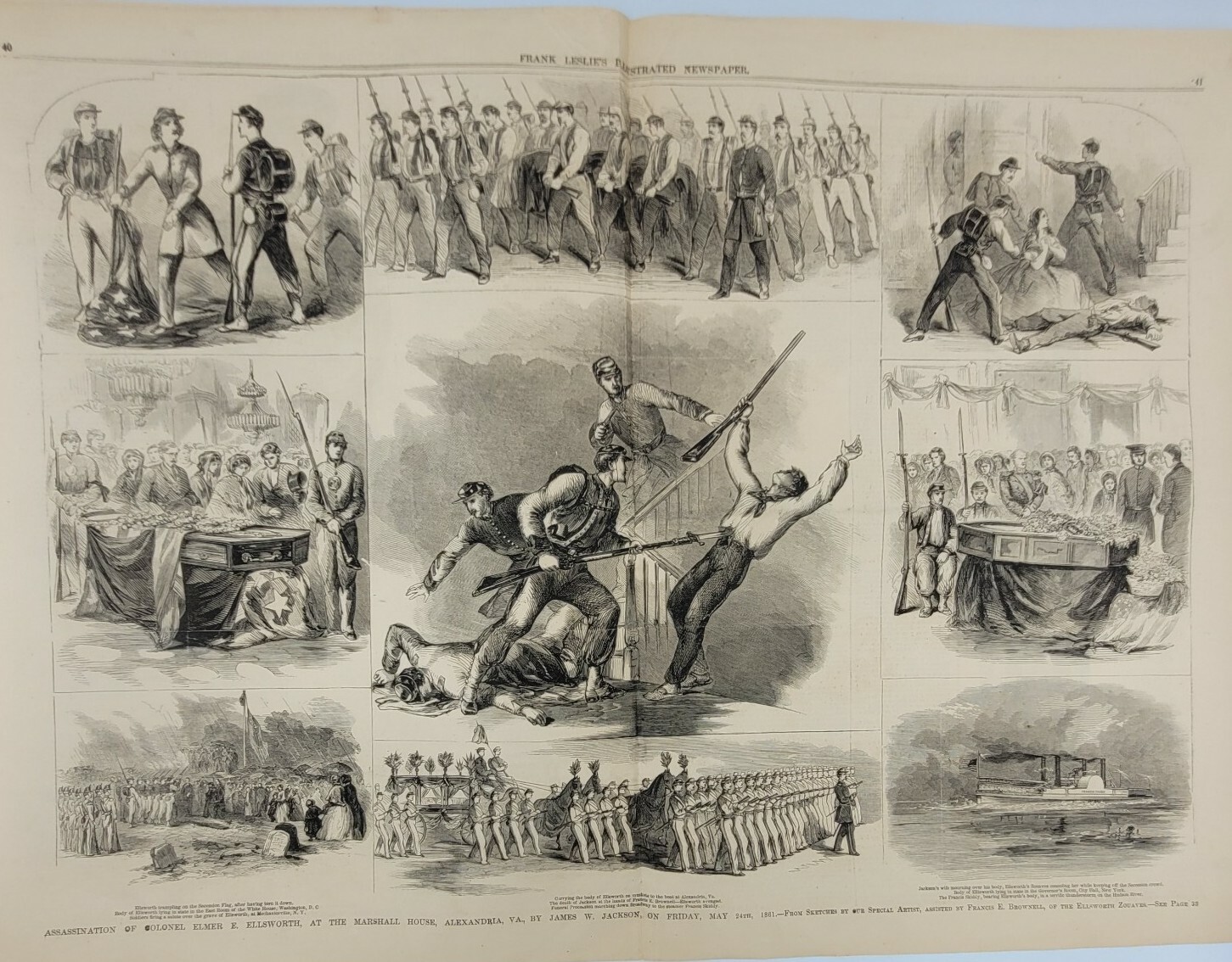 Assassination of Colonel E. Ellsworth 1861 hard-to-find antique print!