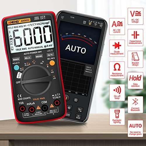 Bluetooth Multimeter 6000 Counts TRMS Auto-ranging AC DC Voltage Tester with Bat