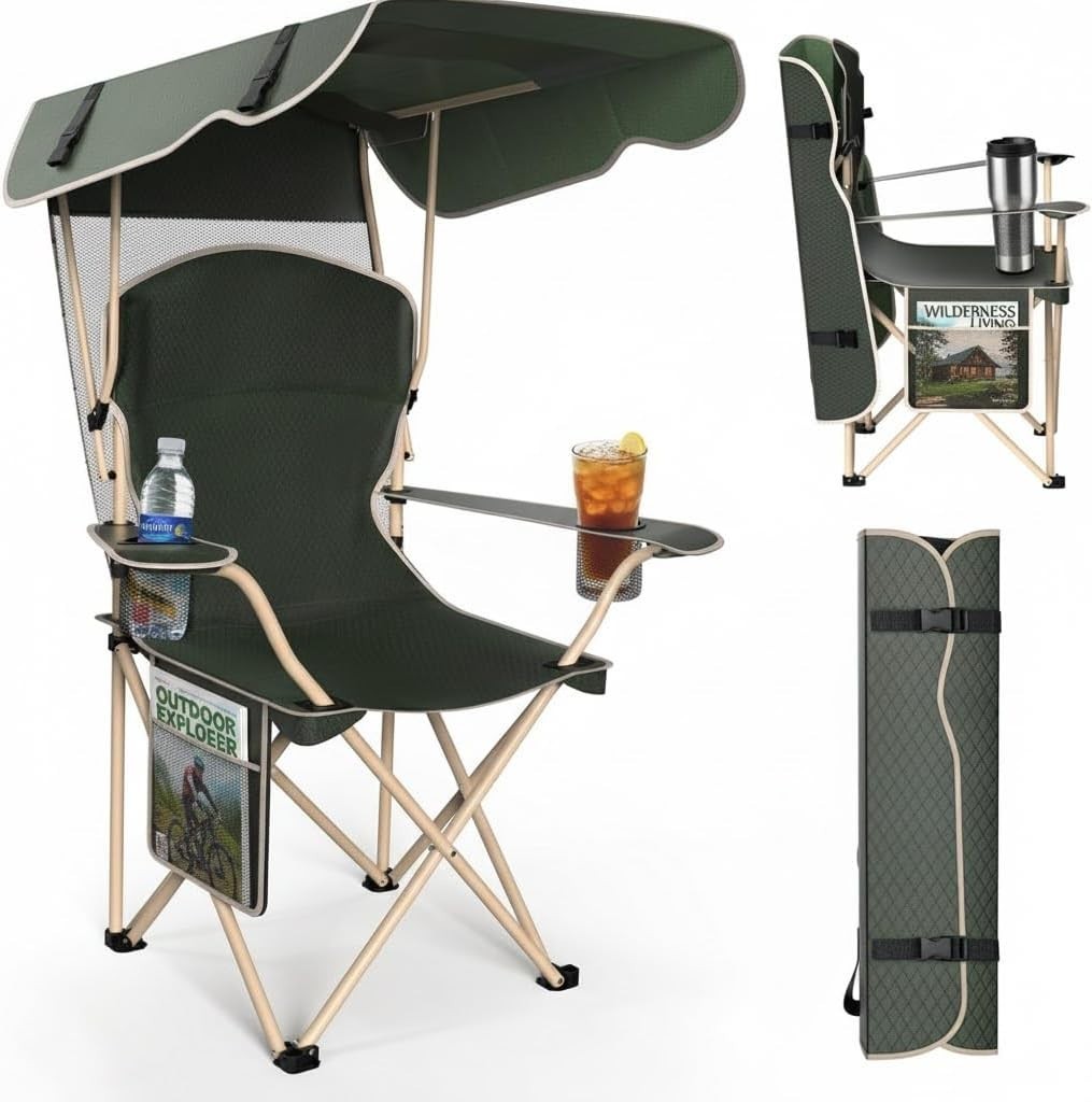 2pc Camping Chair with Canopy Foldable Sun Shade for for Beach Camping Folding