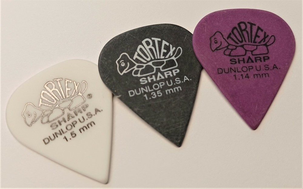 Dunlop Tortex Sharp Guitar Picks 1.5, 1.35, 1.14 mm 3 Pack