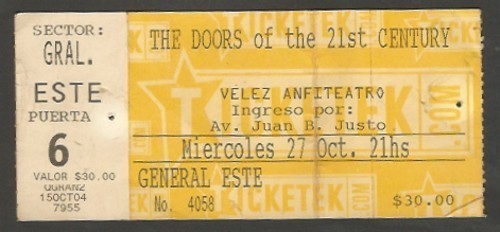 Argentina The Doors Of The 21st Century Music Concert Ticket Stub 2004 Used