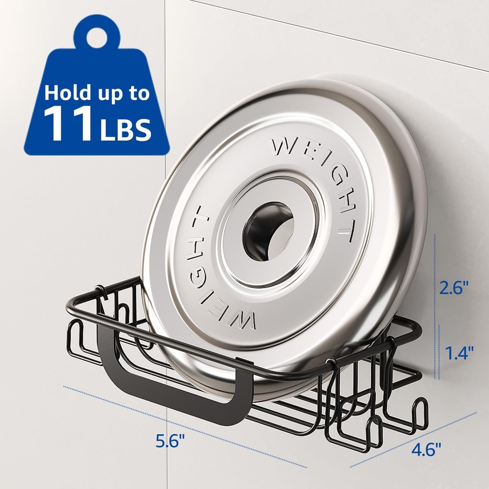 Multi-Functional Soap Dish, Suction Cup Metal Tray with 4 Hooks for Bathroom