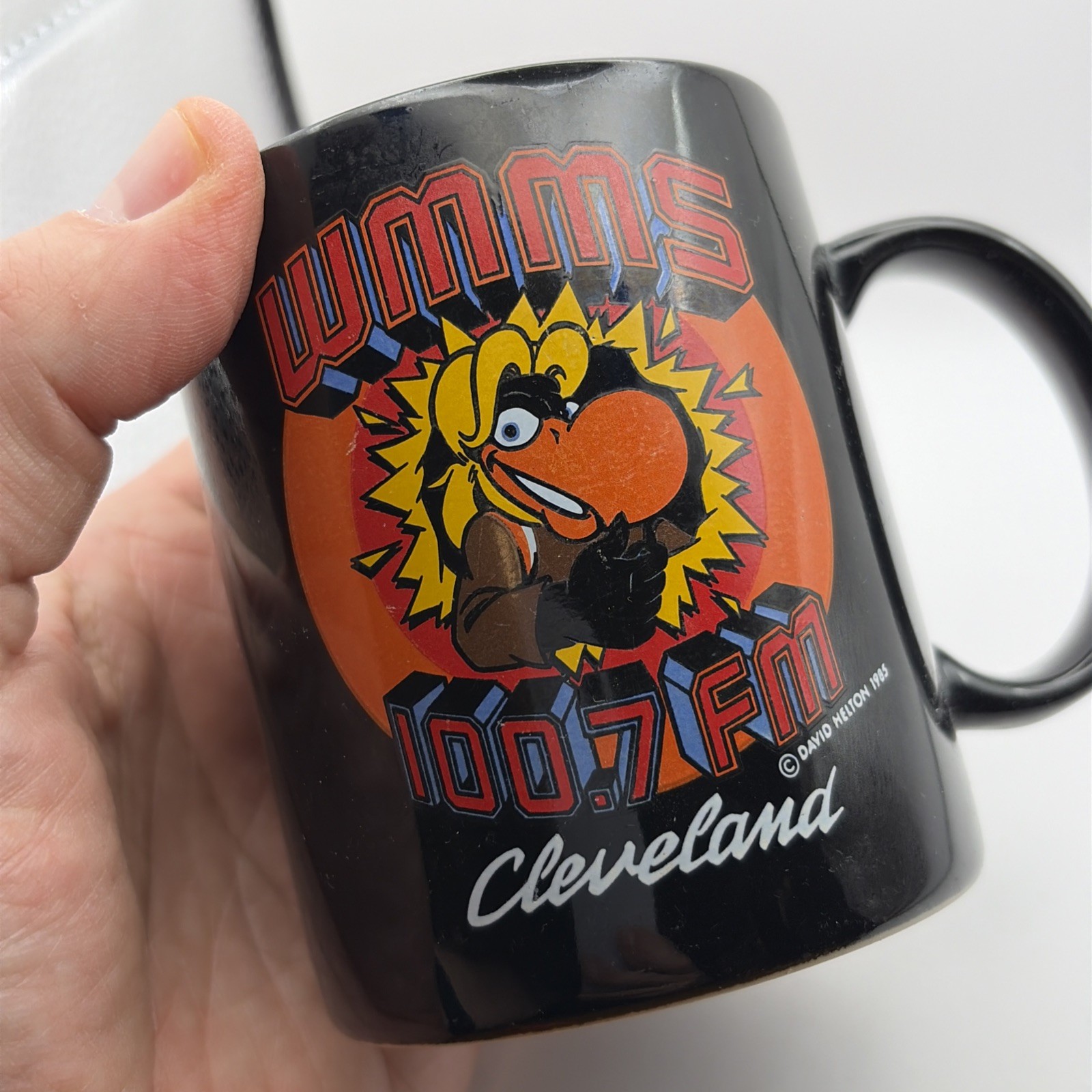 WMMS 100.7 FM Cleveland 1985 David Helton Black THE BUZZARD Coffee Mug Cup RARE