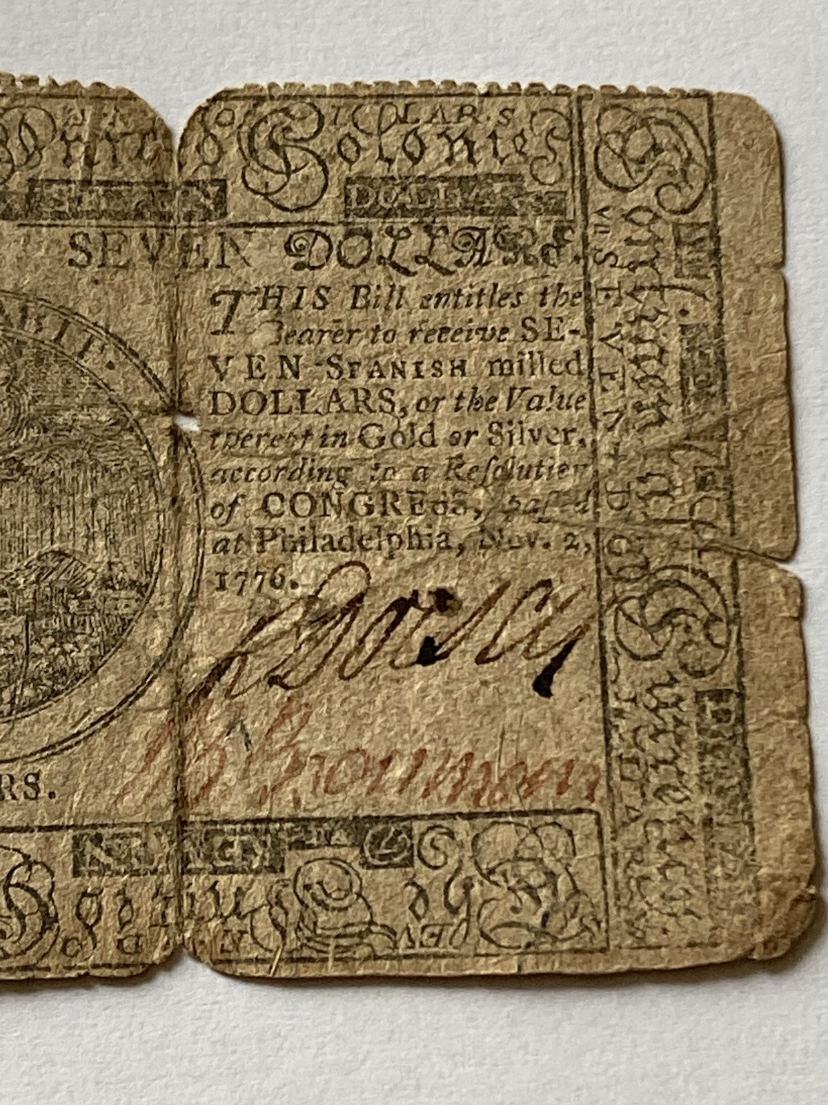 1776 Colonial America’s Continental Currency Nov 2 1776🇺🇸Rare $7 Dollars🇺🇸