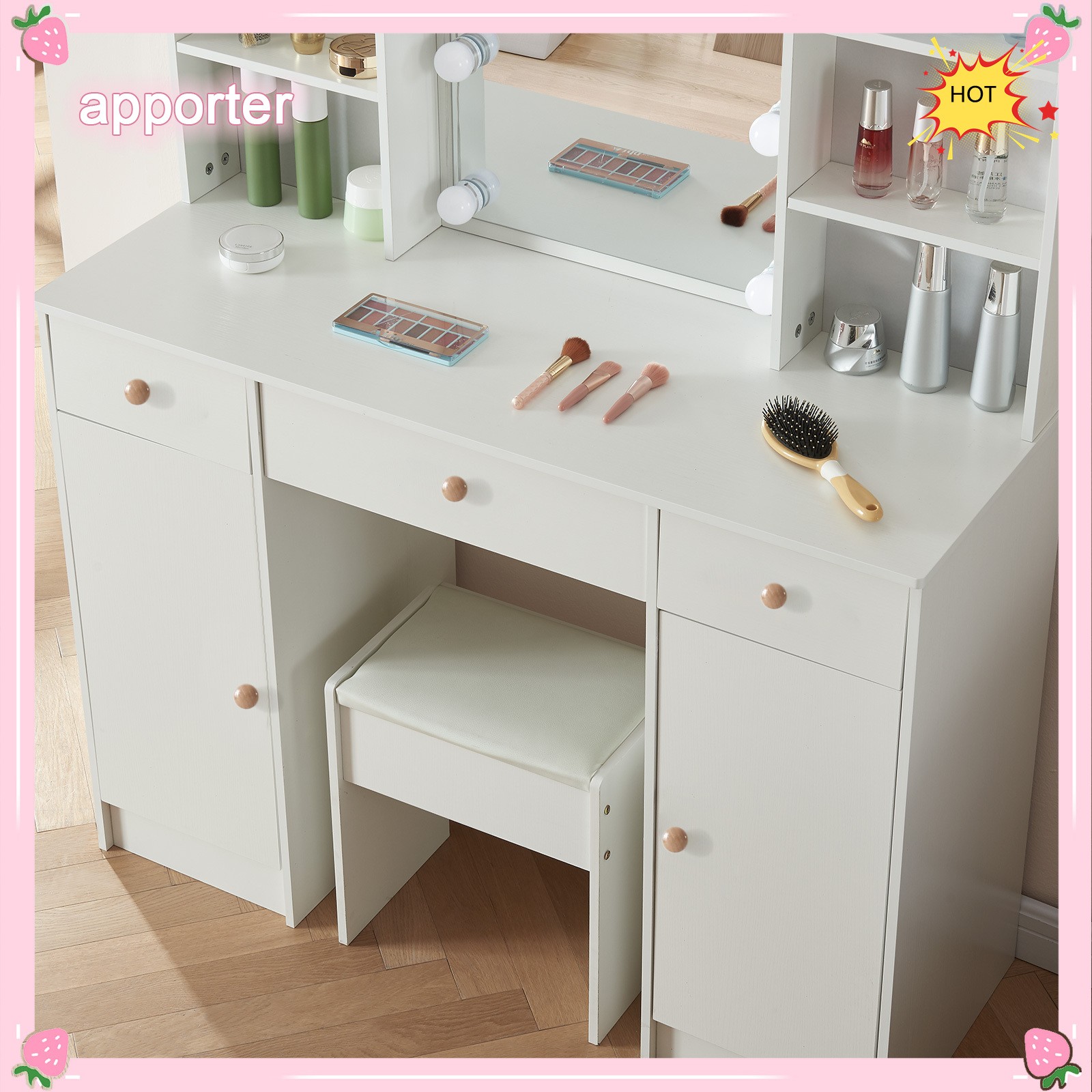 10 Bulbs Lights LED Mirror White Makeup Dressing Vanity Table NEW For Bedroom