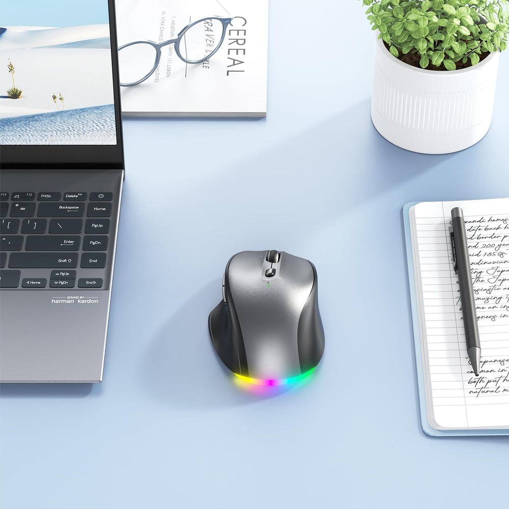 Wireless Bluetooth Mouse LED Rechargeable Ergonomic Mouse with Muitl Mode 2.4...