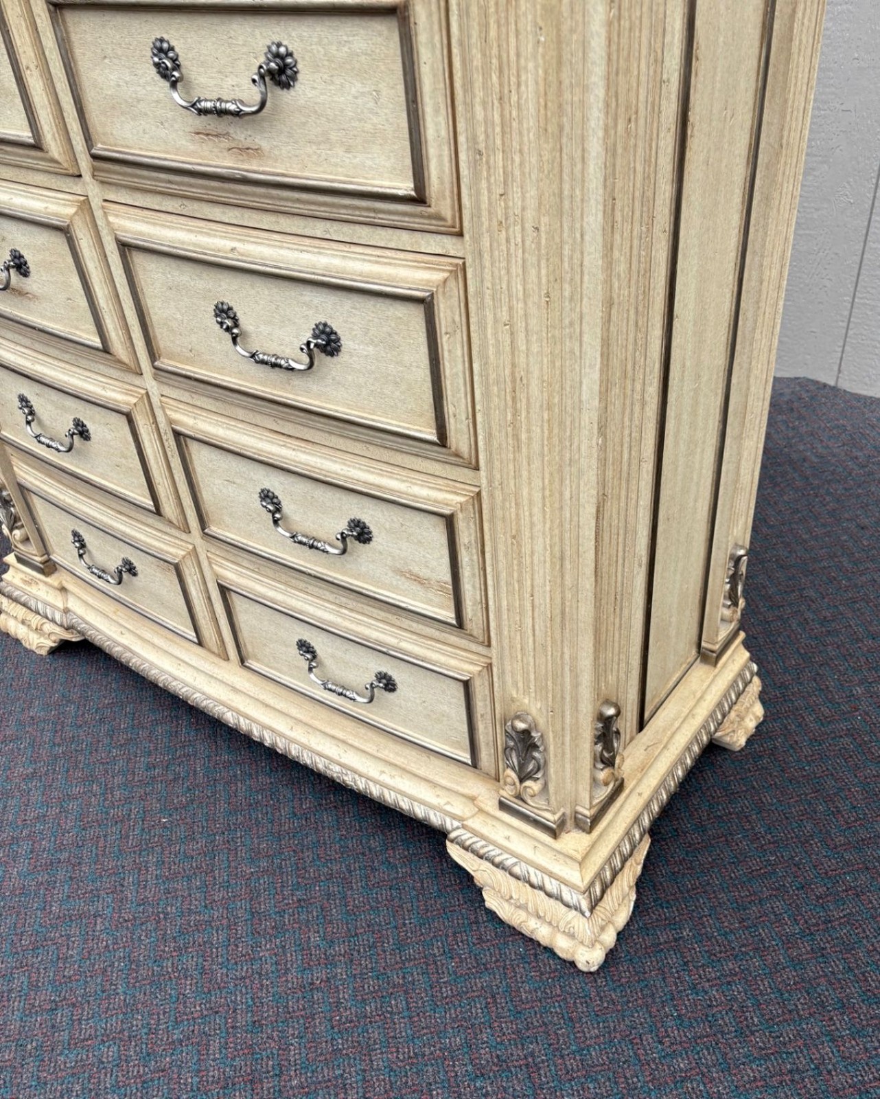 67503 Marge Carson Neoclassical High Chest in Distressed Cream Finish